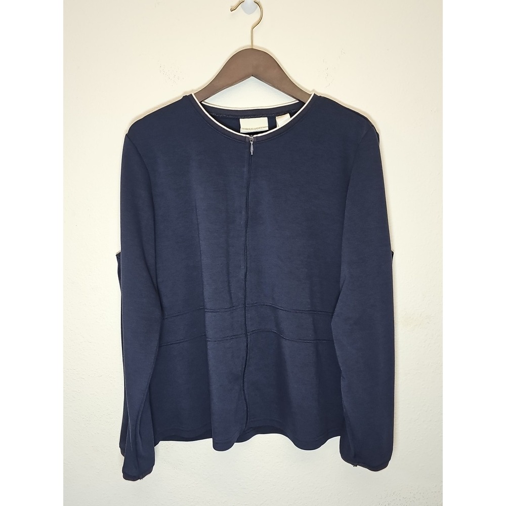 First Issue Women's Liz‎ Claiborne  Zip Up Sweater Navy Blue Long Sleeve Sz L